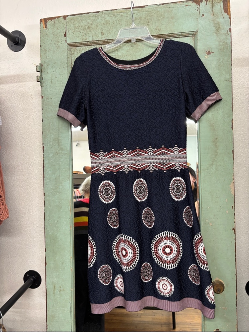Alaïa Navy Dress with Pink and White Geometric Motifs